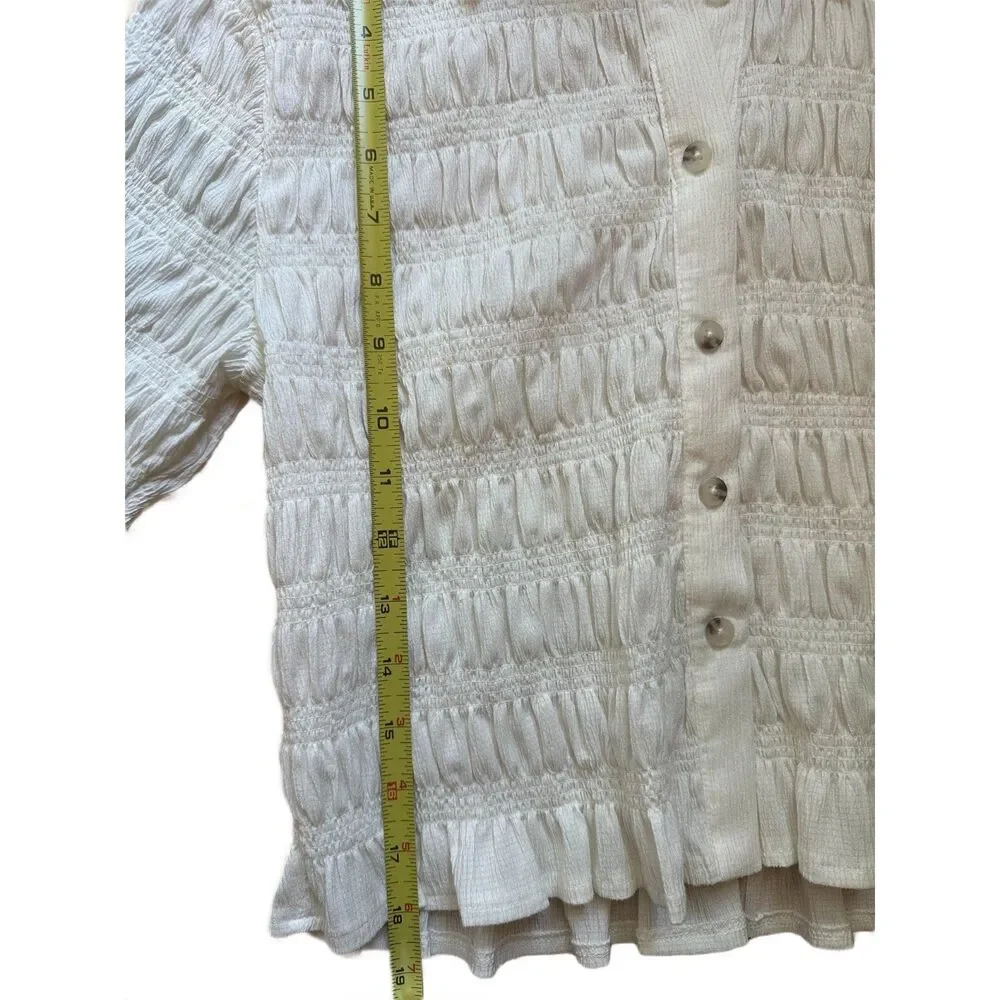Maeve Smocked Button-Front Top Vanilla White Medium